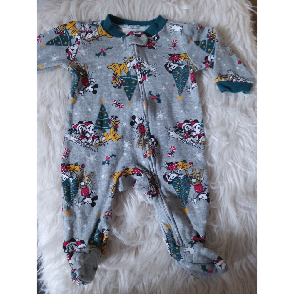 Disney Mickey Mouse Christmas Holiday Footed Sleeper Gray 0-3 Months